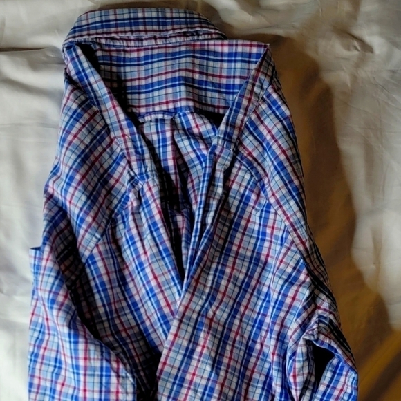 Mens Izod Button Down Size Lage Red White and Blue Plaid - Picture 5 of 6